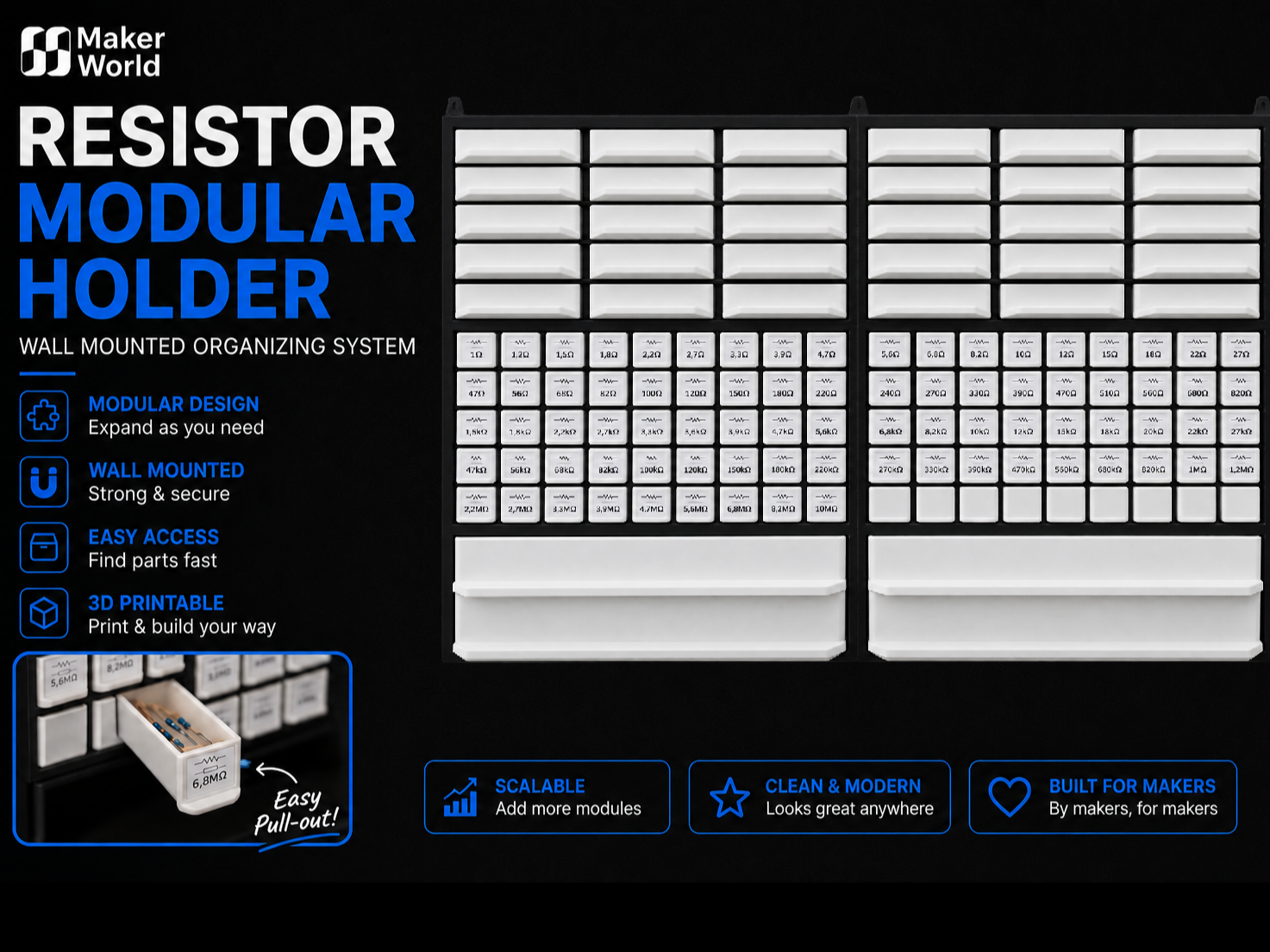 Modular Resistor Shelving Storage System 3D printable design